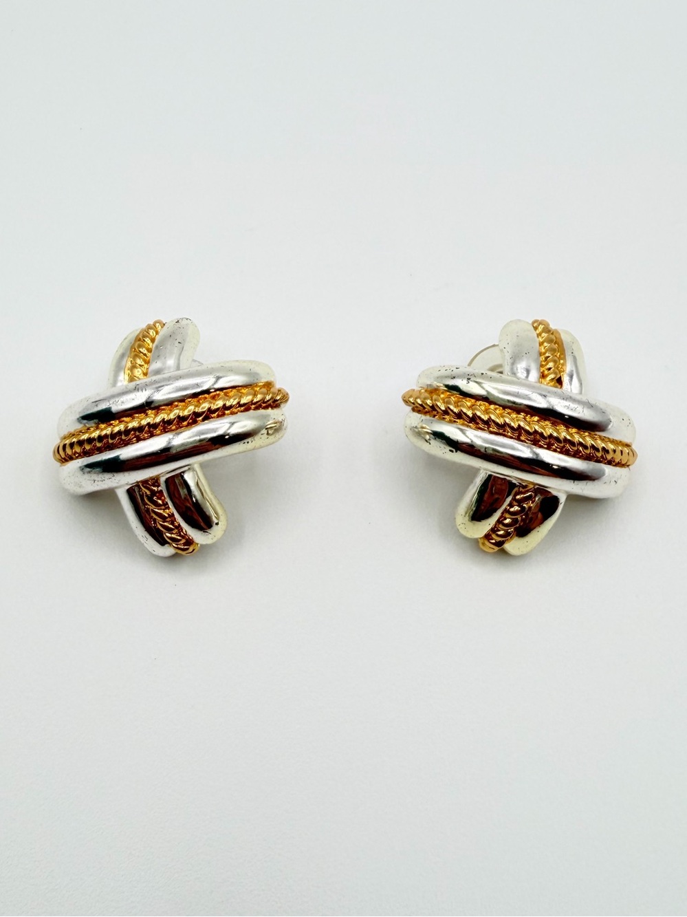 Silver & Gold Knot Clip-On Earrings - Two-Tone Women’s Jewelry